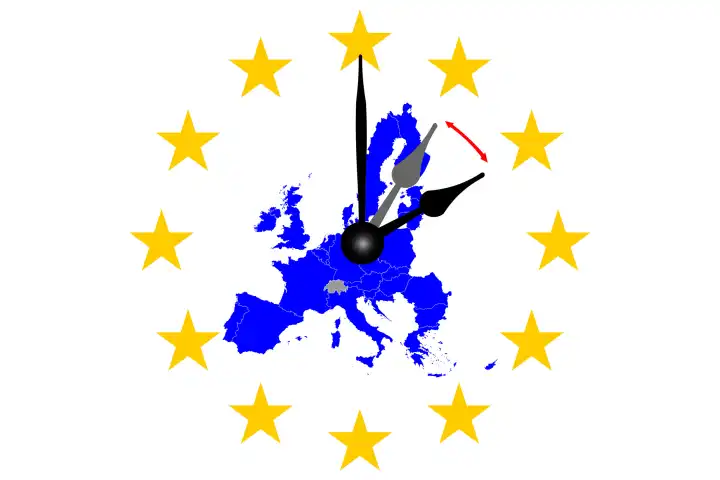 Europa Zeitumstellung Europakarte und Uhrzeiger