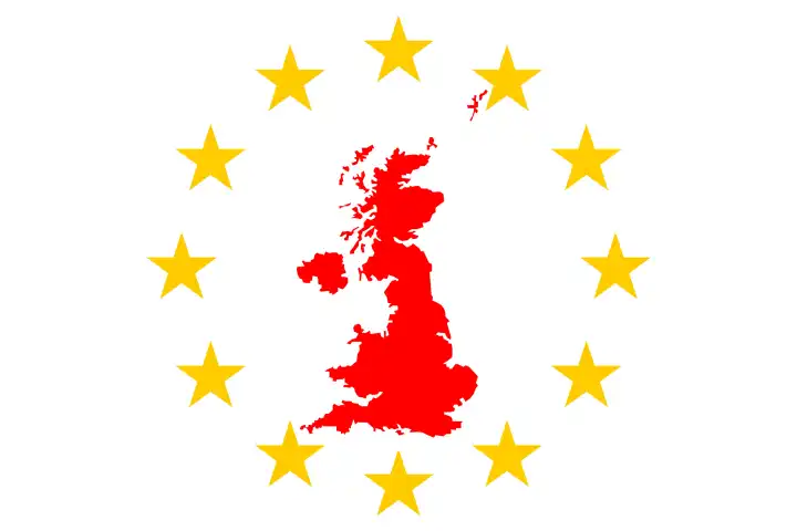 Brexit Great Britain Map with European Stars Circle