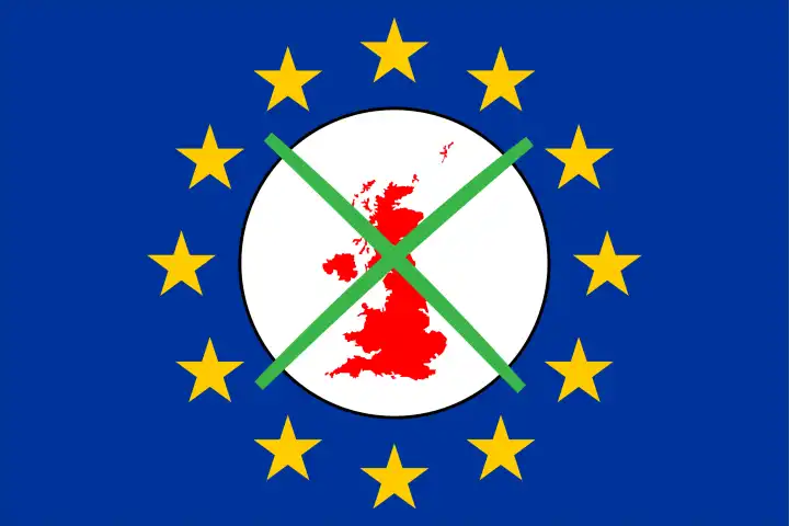 Brexit Grossbritannien mit Wahlkreuz und Europakarte
