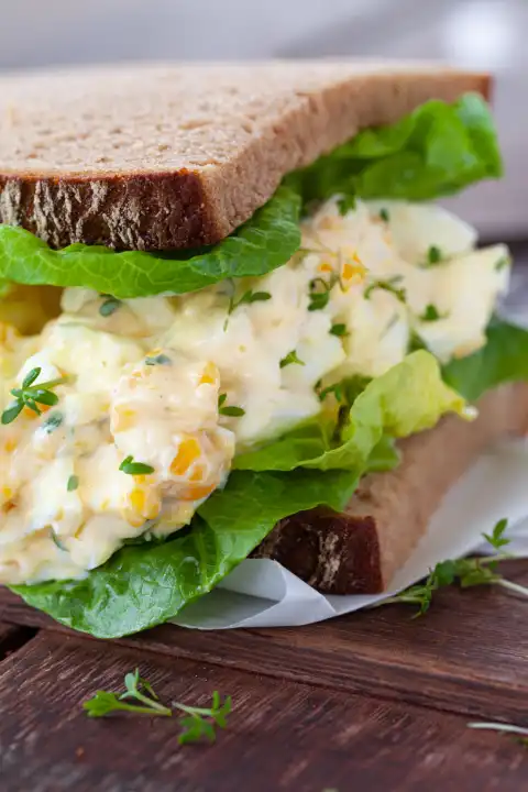 Overstuffed egg salad sandwich