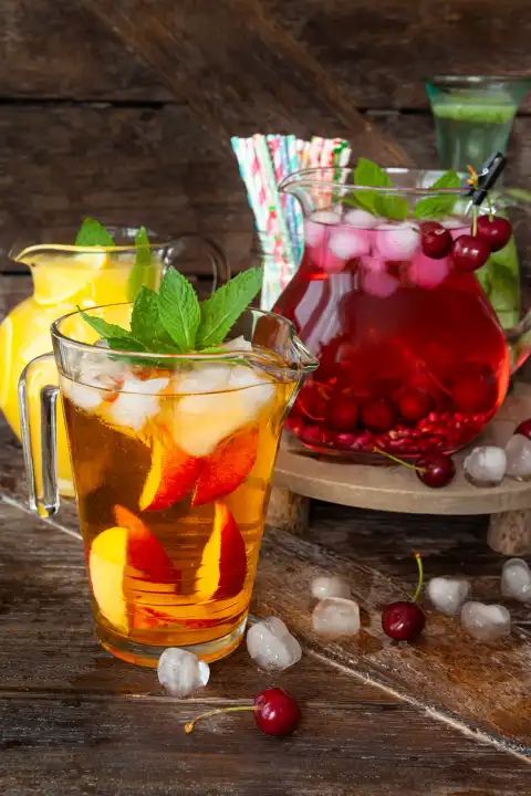 Ice cold beverages with fresh fruits