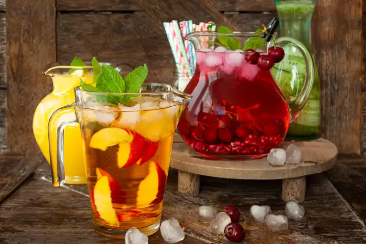 Ice cold beverages with fresh fruits