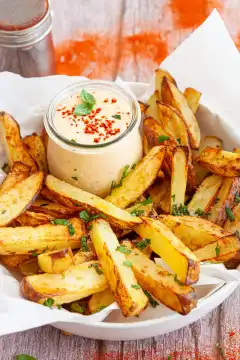 Homemade fries, potato wedges