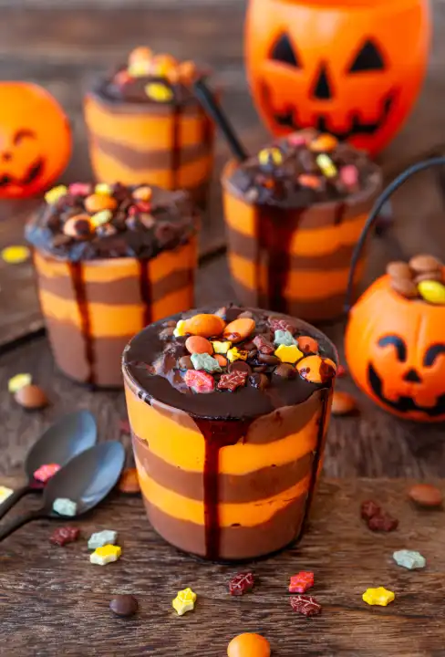 Colorful layered dessert for Halloween
