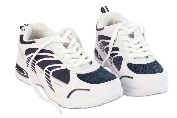 white and blue sport shoes