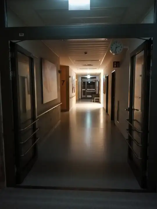 Corridor, doors, at night