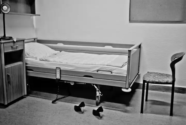 empty hospital bed, women s shoes