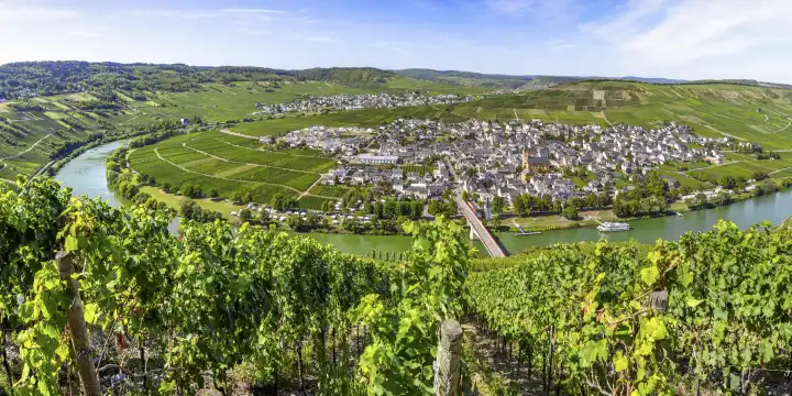 bend of the Moselle river around Trittenheim, Germany, panorama from above near Zummethöhe