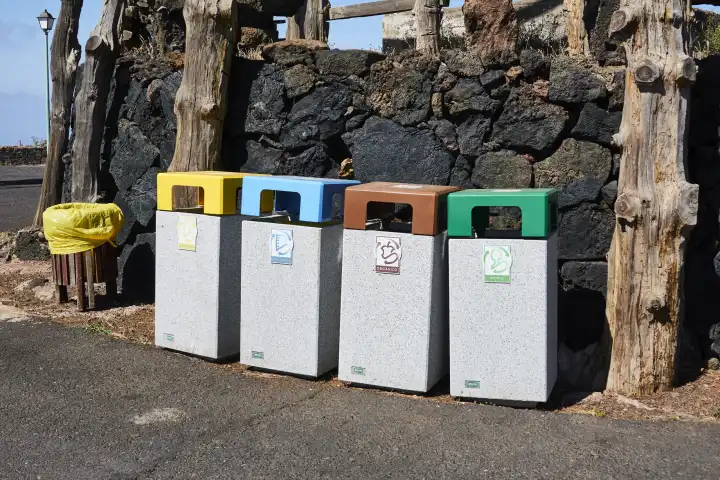 Abfall vermeiden durch Recycling und Abfalltrennung. El Hierro, Kanarische Inseln, Spanien