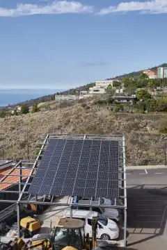 Solar panel as sun protection over car parks.
La Palma, Canary Islands, Spain
