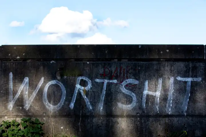 Wortshit, Schrift auf einer Betonmauer