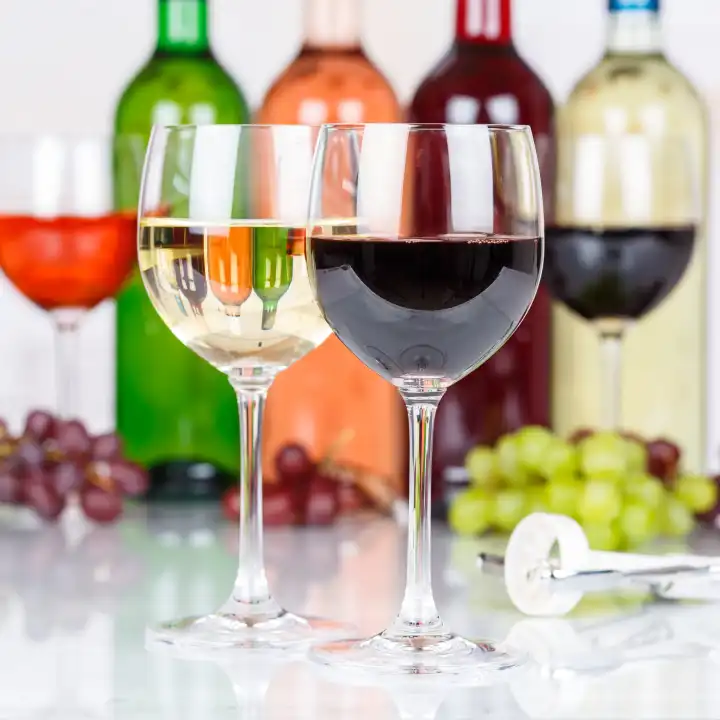 Wein Rotwein im Glas Weintrauben Trauben Quadrat quadratisch