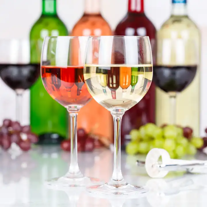 Wein Weißwein Weisswein im Glas Weintrauben Trauben Quadrat quadratisch