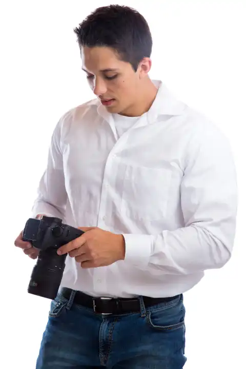 photographer looks photos photography taking photos profession camera cut out cut out in front of a white background