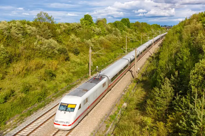 May 13 2021: ICE 1 Zug der Deutsche Bahn DB on the new line NBS Mannheim, Stuttgart in Germany