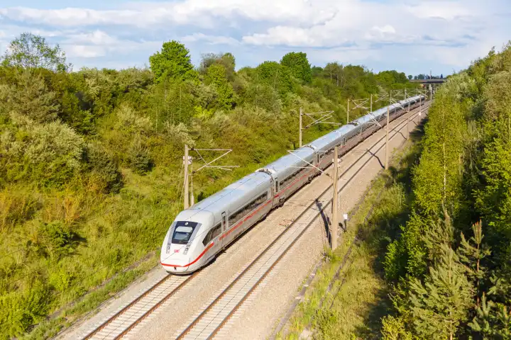 May 14 2021: ICE 4 Zug der Deutsche Bahn DB on the new line NBS Mannheim, Stuttgart in Germany