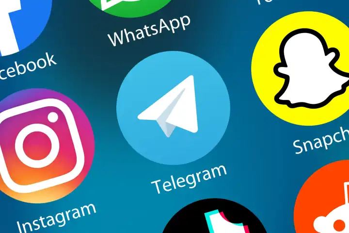 Telegram logo social media icon social network on internet background in Germany