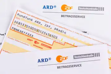 Stuttgart, Germany - September 8, 2022: Beitragsservice von ARD und ZDF Rundfunkgebühr Rundfunkbeitrag GEZ with remittance slip in Stuttgart, Germany.