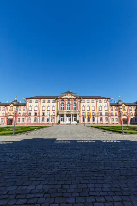 Bruchsal, Germany - June 30, 2022: Bruchsal Baroque Castle travel architecture portrait format in Bruchsal, Germany.