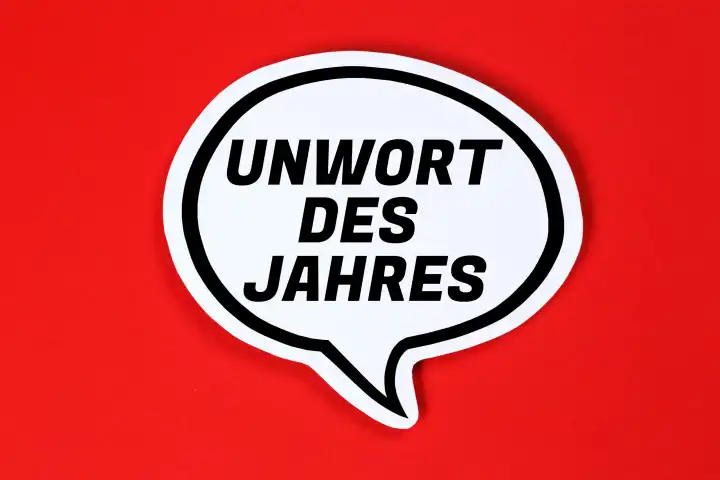 Stuttgart, Deutschland - 29. April 2022: Wahl zum Unwort des Jahres in Sprechblase in Stuttgart, Deutschland.