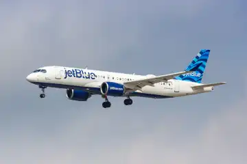 Dallas, USA - May 7, 2023: A JetBlue Airbus A220-300 aircraft with registration N3085J at Dallas Fort Worth (DFW) Airport in the United States.
