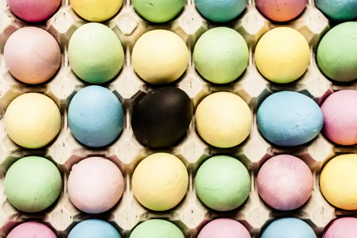colored easter eggs with one black egg