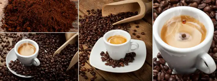Coffee Banner Collage with espresso and coffee beans