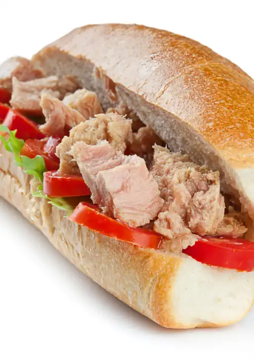 Tuna sandwich on white background