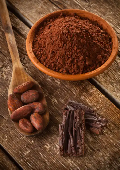 Homemade chocolate using cocoa powder and cocoa beans