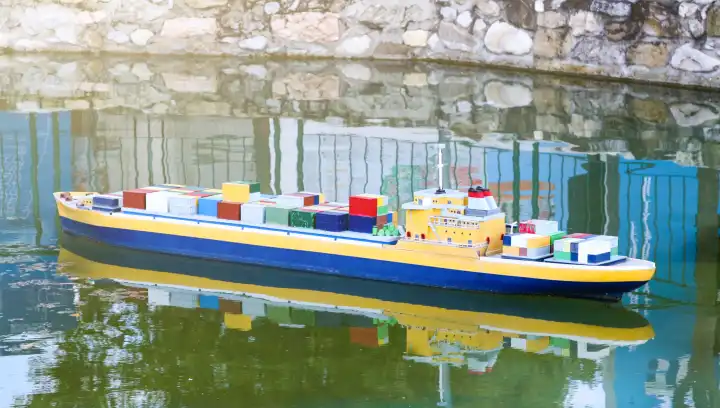Miniature of ship cargo containers in a sunny day