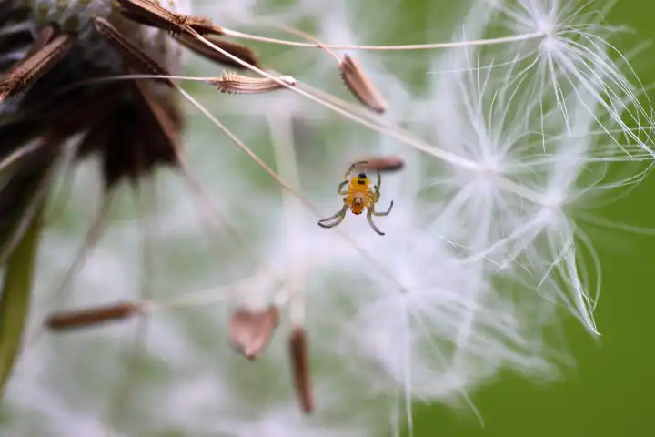 Young garden spiders on a dandelion