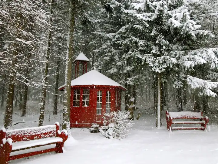 Chapel in winter wood