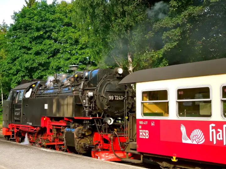 Narrow Gauge Steam Train leaving Drei Annen Hohne Harz Mountains