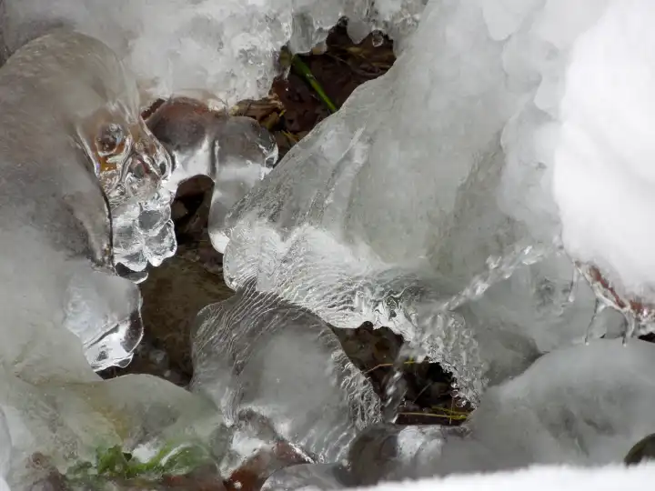 Ice on brook in the Harz Mountains