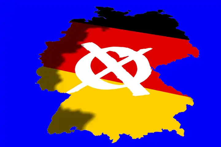Symbolbild zur Bundestagswahl am 24.September 2017 Umriss Deutschland s mit Bundesflagge und angekreuztem Wahlkreuz