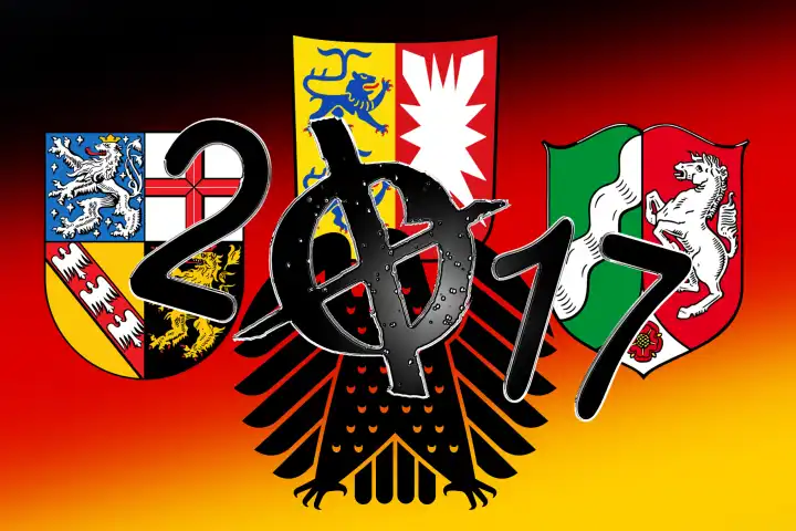 Symbolbild Superwahljahr 2017 mit den Landtagswahlen in den Bundesländern Saarland, Schleswig-Holstein und Nordrhein Westfalen sowie der Bundestagswahl im Jahr 2017