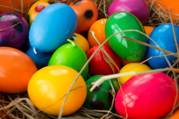 colorful eggs in Easter basket