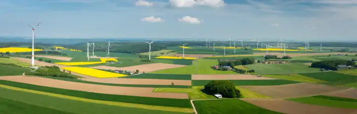 Aerial panorama wind farm in Germany