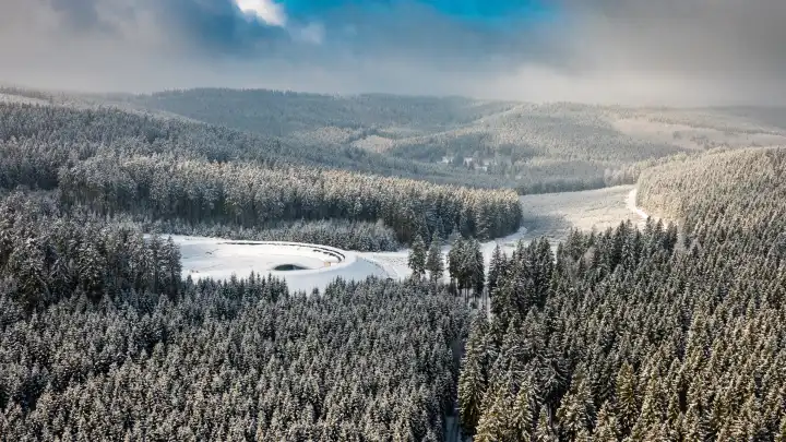 Aerial view of Winterberger winter landscape in Sauerland