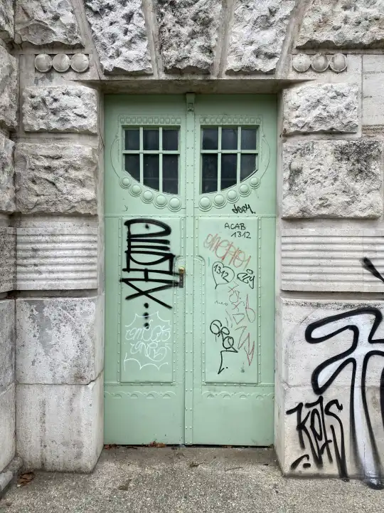 smeared steel door in Vienna