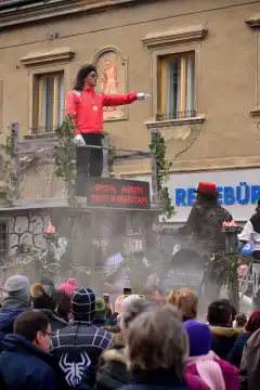 Eisenstadt, Austria - February 9, 2016 Carnival parade on Shrove Tuesday in the pedestrian zone of Eisenstadt with various funny and scary costumes.
