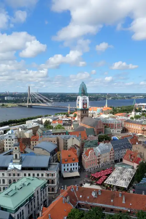 Riga, Latvia -July 14, 2015 Aerial of the old town of Riga