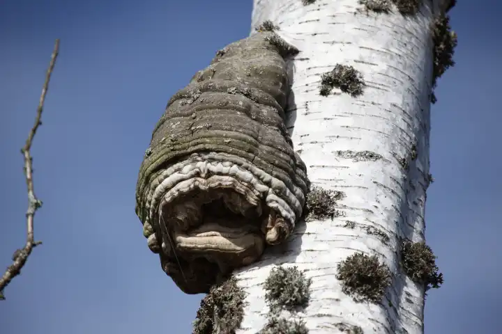 Big tree fungus on a birch trunk