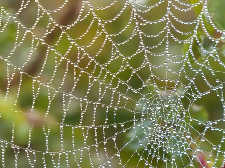 Spiderweb with water pearls