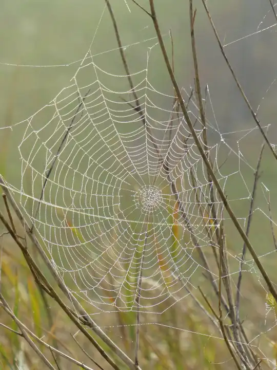 spiderweb hanging between grasses