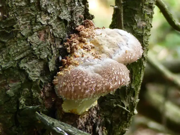 Tree fungi with dewdrops