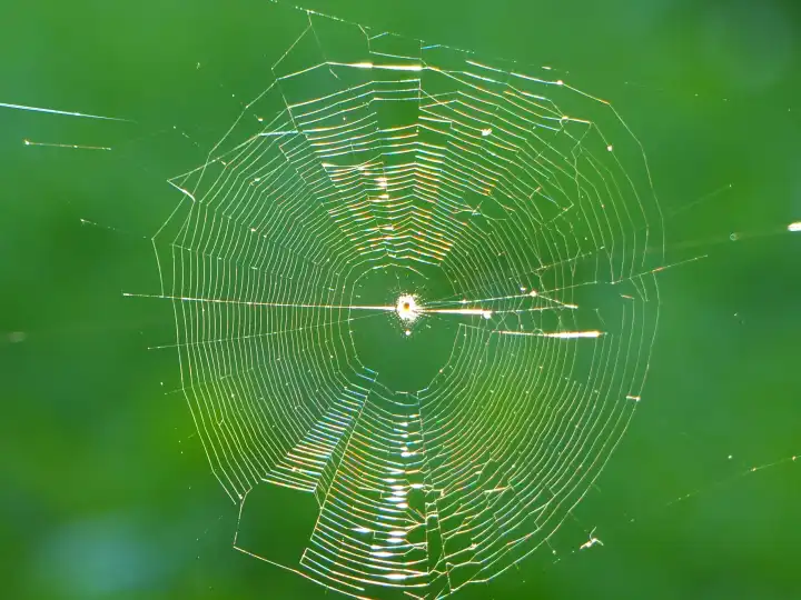 Spinnwebe vor grünem Hintergrund