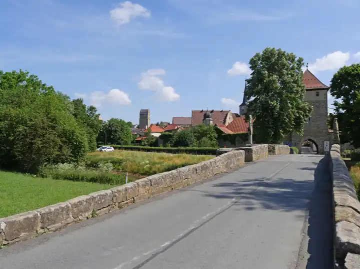 Historische Rodachbrücke Seßlach, Landkreis, Coburg, malerisches Frankenland, Oberfranken, Bayern, Deutschland