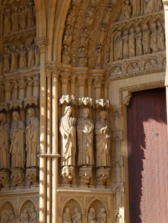 West-Portal der Kathedrale Saint-Etienne in Metz, mit Statuen, Lothringen, Frankreich
