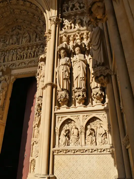 West portal of Saint-Etienne Cathedral in Metz, with statues, Lorraine, France